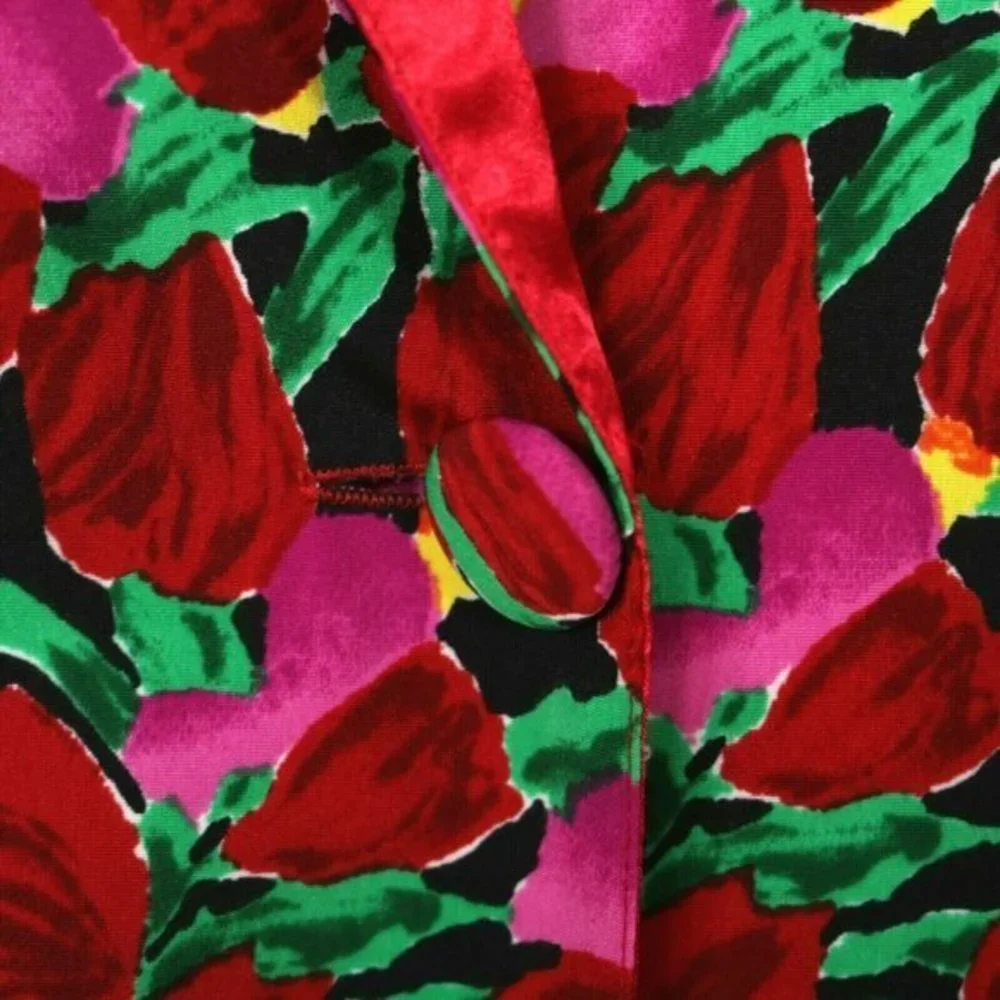 Vintage Victoria's Secret Gold Label Kimono Robe‎ Red Pink Green Floral M Medium